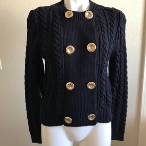 J.Crew Cable Knit Sweater Medium Navy Blue Double